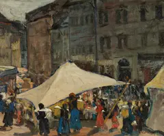 Jozef Kollár, Market Scene, Oil on Canvas