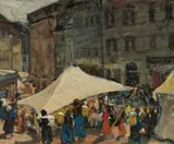 Jozef Kollár, Market Scene, Oil on Canvas