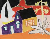 Building & Passing Yacht by Malcolm de Chazal, Gouache, offered Dec 2021