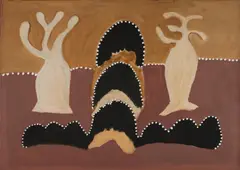 Warrawurrinji Hills by Hector Jandany, 1995, Earth Pigment on Belgian Linen, sold Dec 2021
