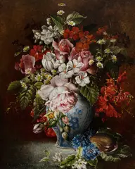 Robert Cox, Flowers with Fig, 1974, Oil on Board