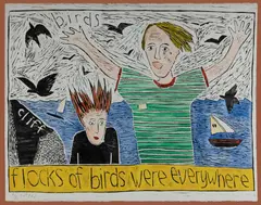 Kerrie Lester, flocks of birds were everywhere, Linocut A/P