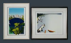 Jacqui Henwood, (2), 'Grey Day at Bells Wharf, Scotland Island,' screenprint 47/50 (53.5x62cm sight); & 'With a View to Elizabeth Bay...' screenprint 26/50 (65x40.5cm sight)