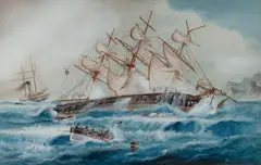 George Frederick Gregory, HMS Orpheus Wreck at Onehunga, NZ, 1863, W/Clr & Gouache
