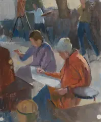 Marjorie, Sandra & Peggy Painting by J Richard Ashton, Oil on Canvas, sold Oct 2021