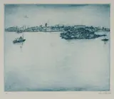 Lloyd Rees, Iron Cove, Sydney Harbour, 1978, Soft Ground Etching in Blue A/P