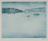Lloyd Rees, The Lane Cove River, 1978, Soft Ground Etching in Blue A/P