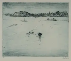 The Balmain Buoy by Lloyd Rees, 1978, Soft Ground Etching in Blue A/P, sold Oct 2021