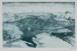 Lloyd Rees, Dusk on the Harbour,' 1978, Soft Ground Etching in Blue A/P