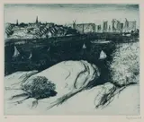 Lloyd Rees, The Summit, Ball's Head, 1978, Soft Ground Etching in Blue A/P