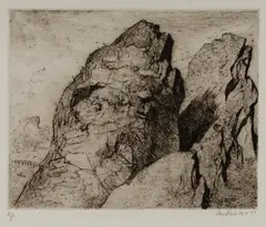 The Summit, Mount Wellington by Lloyd Rees, 1977, Soft Ground Etching A/P, sold Oct 2021