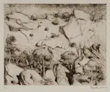 Lloyd Rees, Cliff Face, Central Australia, 1977, Soft Ground Etching A/P