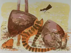 Clifton Pugh, Cat & Willie Wagtail, Lithograph 28/40