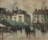 Louis-Henri Foreau, Paris Street Market, Oil on Board