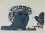 Alekos & Alexandre Fassianos, Untitled (Man with Bird), Colour Lithograph