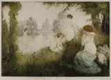 Manuel Robbe, Les Baigneuses (The Swimmers), 1911, Colour Aquatint & Drypoint