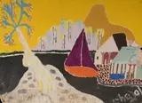 Yacht Moored by Malcolm de Chazal, Gouache, sold Oct 2021