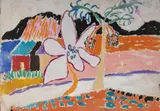 Palm Trees - Huts, Flower & Palm (verso) by Malcolm de Chazal, Gouache, sold Oct 2021
