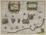 Willem Janszoon Blaeu, MAP 'Moluccae Insulate Celeberrimae, Hand Coloured Copper Plate Engraving