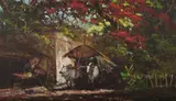 Soedjono Abdullah, Village Street with Cow Cart, Oil on Canvas