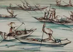 Seah Kim Joo, Floating Market, 1965, Mixed Media on Paper