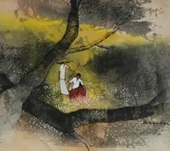 Bak Koi Tay, Two Figures by a River, W/Clr & Gouache