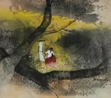 Bak Koi Tay, Two Figures by a River, W/Clr & Gouache