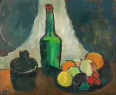 Roland Wakelin, Still Life with Green Bottle, 1967, Oil on Board