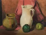 Roland Wakelin, Still Life with Jugs & Fruit, 1937, Oil on Board