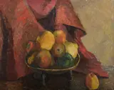 Roland Wakelin, Red Drape & Fruit Bowl, probably, c.1937, Oil on Board