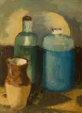 Roland Wakelin, Jug & Two Bottles, c.1930, Oil on Board