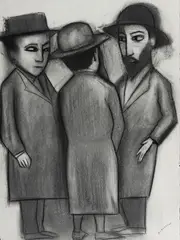 Street Corner Meeting by Robert Dickerson, 1982, Charcoal, sold Sep 2021