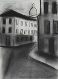 Paris Street Scene by Robert Dickerson, Charcoal, sold Sep 2021