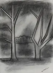 By the River by Robert Dickerson, Charcoal, sold Sep 2021