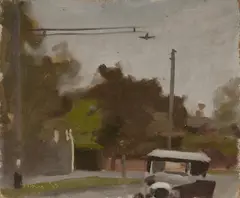 Graeme Inson, Street & Car, 1950, Oil on Board