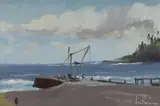Kingston Jetty, Norfolk Island by Graeme Inson, 1999, Oil on Canvas on Board, sold Sep 2021