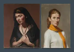 (2) by Graeme Inson, & Untitled (Woman in a Veil), 1954, oil on board (60x50cm), sold Sep 2021