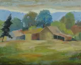 George Duncan, Farm Buildings, Oil on Board