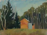 George Duncan, Farm Bulding Amongst Trees, Oil on Canvas