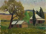 George Duncan, Farm in the NSW Southern Highlands, Oil on Canvas Board