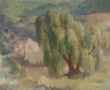 Arthur Murch, Rural Scene with Country Home & Willow Trees, 1950s, Oil on Board