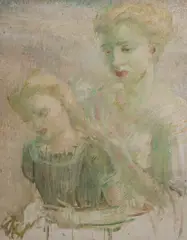 Mother Plaiting Her Daughter's Hair by Arthur Murch, 1950s, Oil on Canvas, offered Sep 2021
