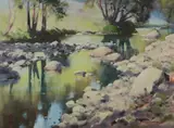 Reflections, Brogers Creek by Allan Waite, Oil on Canvas on Board, sold Sep 2021