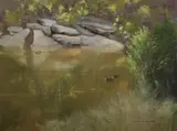 Mallards & Golden Wattle by Allan Waite, Oil on Board, offered Sep 2021