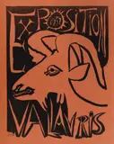 Exposition Vallauris 1952 by Pablo Picasso, 1952, Linocut Printed in Black on Orange Paper, Edition of 500, sold Sep 2021