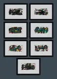 Escultor (Sculptor) by Joan Miró, 1974-1976, The Complete suite of 7 lithographs, consisting: Iran; Portugal; Italy; Japan; Sweden; Denmark; & Great Britain, offered Sep 2021