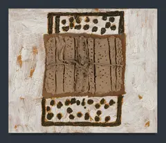 Package by Elwyn Lynn, 1995, Mixed Media on Canvas, sold Aug 2021