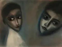 Two Faces by Robert Dickerson, 1970s, Pastel, sold Aug 2021