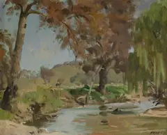 Riverina Stream by William Dargie, Oil on Canvas, sold Aug 2021
