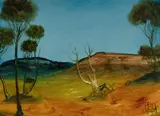 Outback Landscape by Pro Hart, Oil on Board, sold Aug 2021